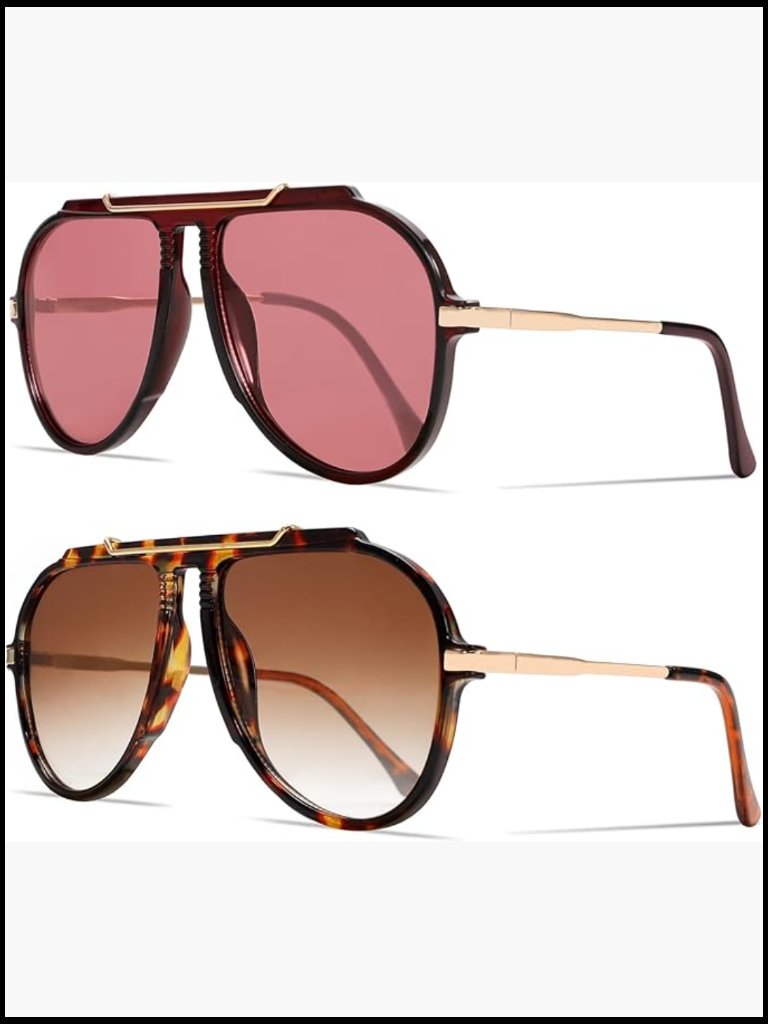 Oversized Aviator Sunglasses Gold Metal Retro Square Tangle Free Uv400